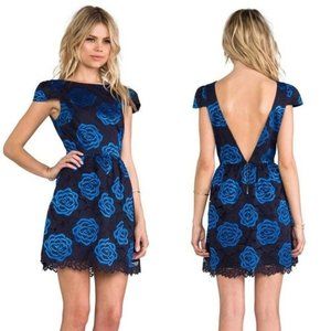 Alice + Olivia NWT Black Blue Nelly rose print mini dress open back size 0